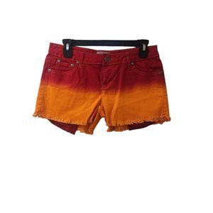 Aviva Red Orange Bold Bright Ombre Shorts Size 9 Low Rise Raw Hem